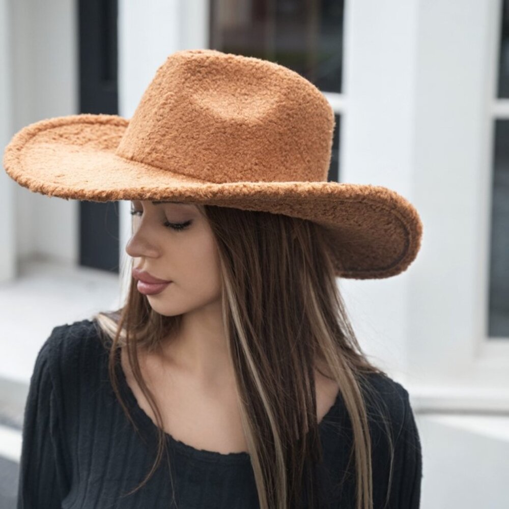 Brown Women's Cowboy Hat Brushed Vintage Style Fedora Wide Brim